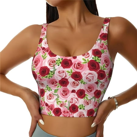 Jgfou Rose Flowers Print Womens Sports Bra - Padded Workout Sports Bras Crop Tank Top