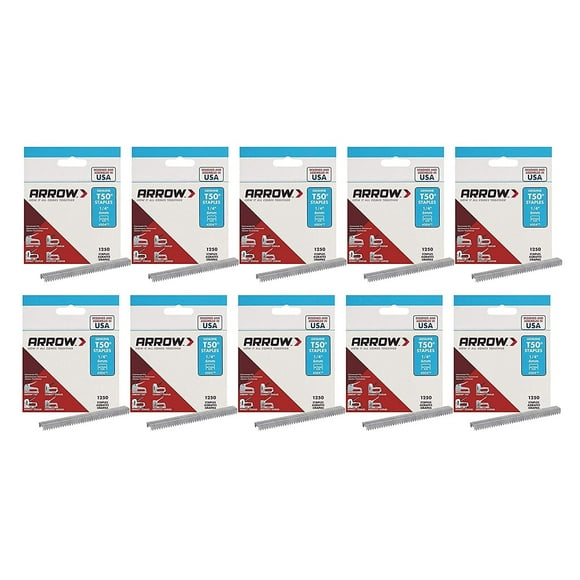 Arrow Fastener T50 3/8 in. W x 1/4 in. L 18 Ga. Wide Crown Heavy Duty Staples 1250 pk, Case of 2, Pack of 5 (Total of 10 Pack)