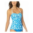 thumbnail image 4 of ANNE COLE Women's Blue Floral Twist Front Bandeau Tankini Swimsuit Top L, 4 of 7