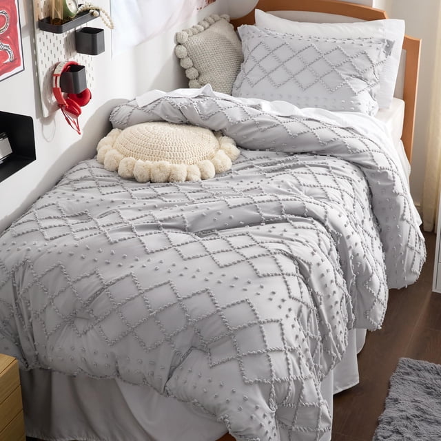 Juego de edredón Bedsure Twin/Twin XL, color gris claro, bohemio, 2 piezas