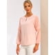 thumbnail image 3 of Top de la blusa de la oficina del trabajo del cuello del ojo de la cerradura de las mangas largas semi transparentes de la gasa elegante de las mujeres Rosa Claro S, 3 of 6