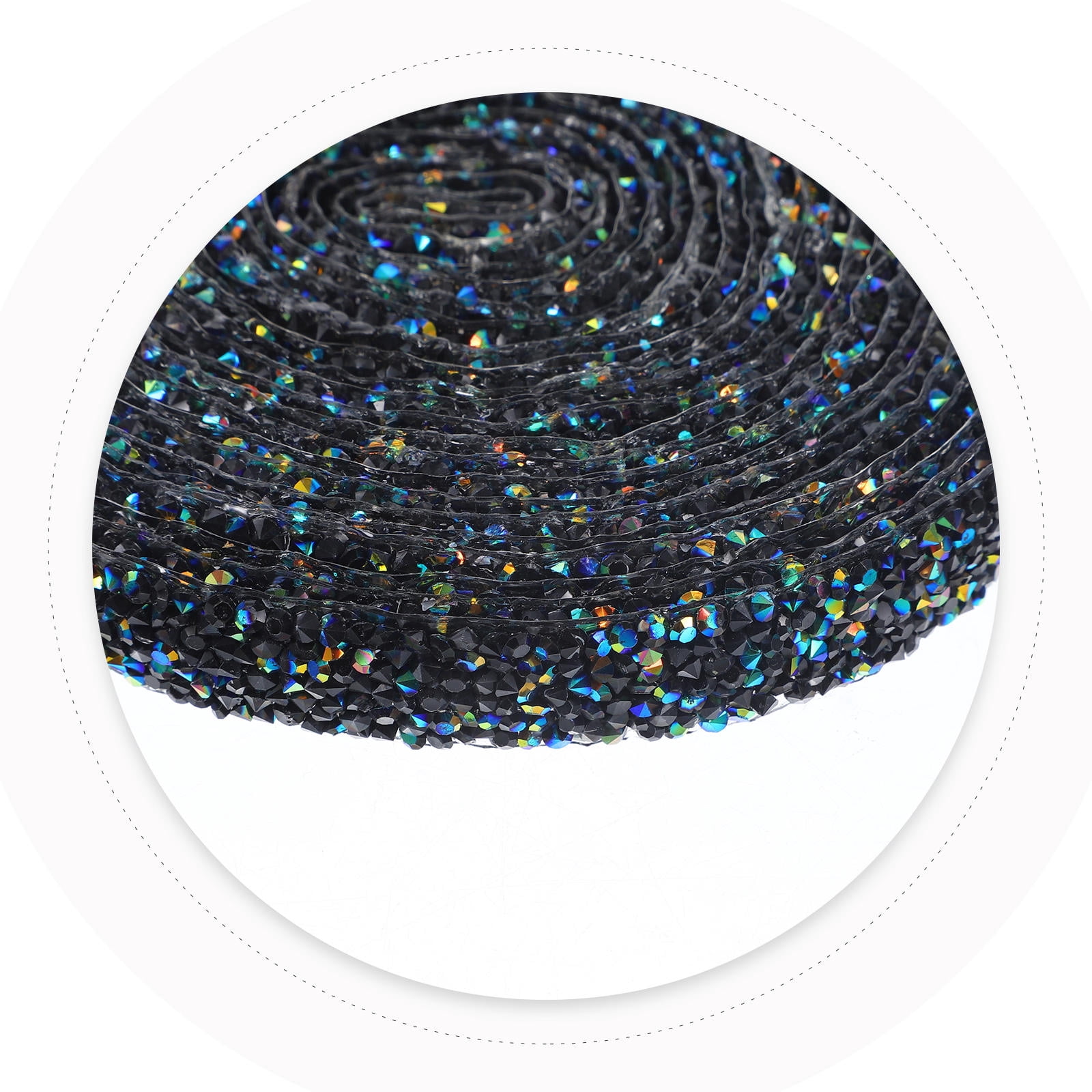 KAKOWELY 1 Roll Resin Rhinestone Tape Black Blue Ab for Vases Vehicles Women Self Adhesive Decorative