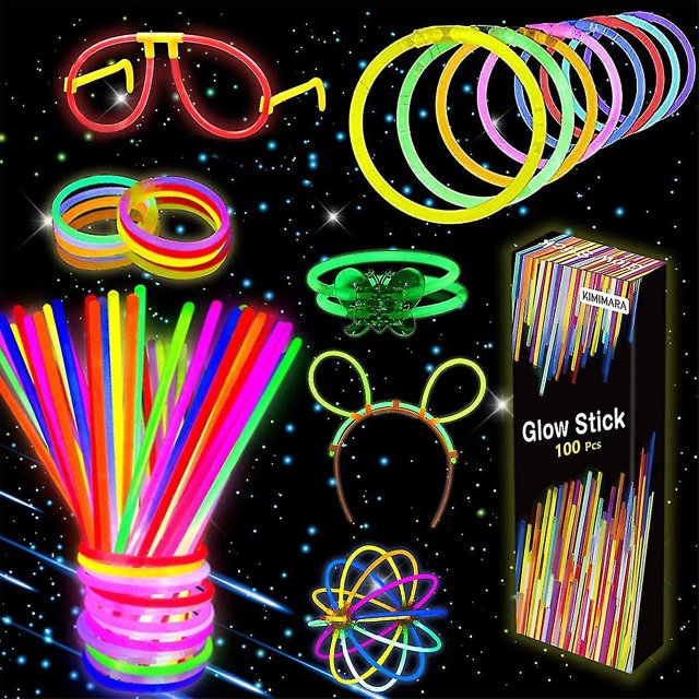 Glow Luminous Fluorescent Bracelets, 100 Fluorescent Light Sticks With 122 Connectors For Making Necklaces And Bracelets