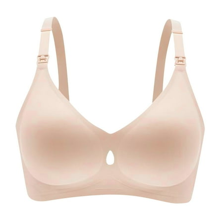 DXOUPM Nursing Bras for Breastfeeding Seamless V Neck Maternity Bra Women Pregnancy Breastfeeding Bra Beige XL
