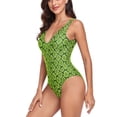 thumbnail image 3 of WREESH Womens One Piece Swimsuits Fashion Printed Comfortable Loose Swimsuit Top Blouse Casual V-Neck Attractive Sleeveless Bathing Suits Green, 3 of 8
