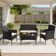 thumbnail image 2 of Vineego 4 4PCS Patio Furniture Set Outdoor Conversation Rattan Chairs with Cushion and Loveseat Glass Table for Garden Backyard Porch, Black/ Beige, 2 of 7