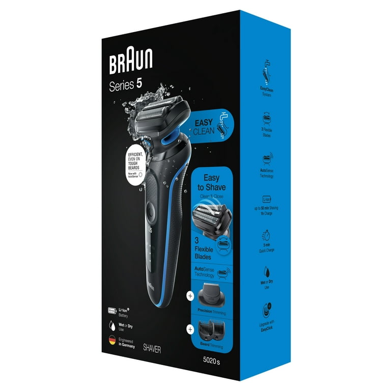& 5020s 5 Dry, Electric with Beard Men, Blue Rechargeable, Shaver Braun for Wet Series Trimmer