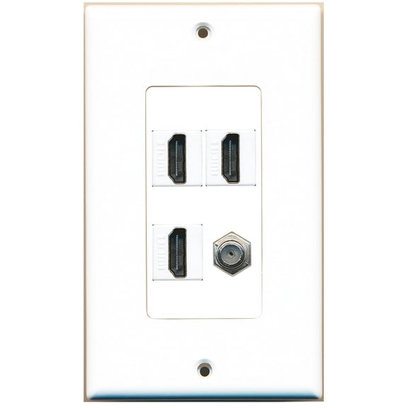 RiteAV - 3 x HDMI and 1 x Coax Cable TV F Type Port Wall Plate Decorative - White