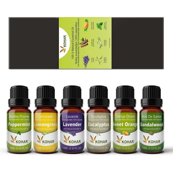 100% pure natural essential oils diffuser fragrances gift set of 6 pack- Lavender, Eucalyptus, Sandalwood, Sweet Orange, Lemon Grass and Peppermint, 6 x10 mL