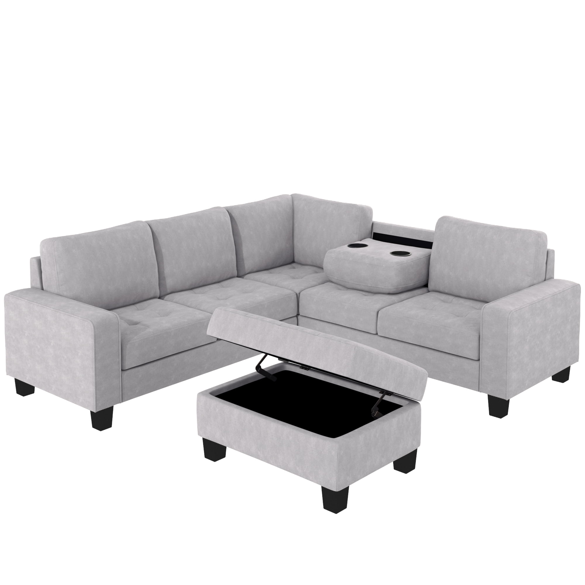 Vergelijking Zenuw Vergissing Sectional Corner Sofa L-shape Couch Space Saving with Storage Ottoman & Cup  Holders Design for Large Space Dorm Apartment - Walmart.com