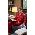 thumbnail image 2 of Up2date Fashion Pajamas Set Mens Silky Satin Pajamas Long Sleeve Loungewear 2-Piece Sleepwear Button-Down PJ with Long Pants, 2 of 4