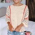thumbnail image 2 of Htigea Womens Crewneck 3/4 Sleeve Sweaters Knitted Striped Pullover Tops Lightweight Soft Comfy Short Sweater Khaki S, 2 of 6