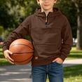 thumbnail image 5 of Boys Quarter Zip Trendy Hoodie Casual Long Sleeve Front Pocket Warm Kids Fall Pullover Sweatshirt Brown 5-14, 5 of 8