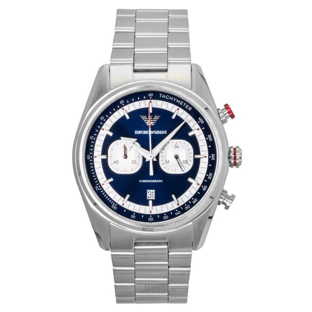 Emporio Armani Reloj Cronógrafo Racer de Acero Inoxidable con Esfera Azul y Cuarzo AR11676 para Hombre