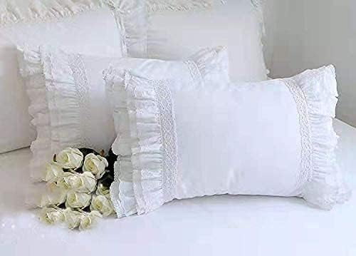 2-Pack Bright White Pillow Shams Cases Covers with Ruffles and Embroidery Lace Egypt Cotton King Size 20"X36" Princess Girls Bed