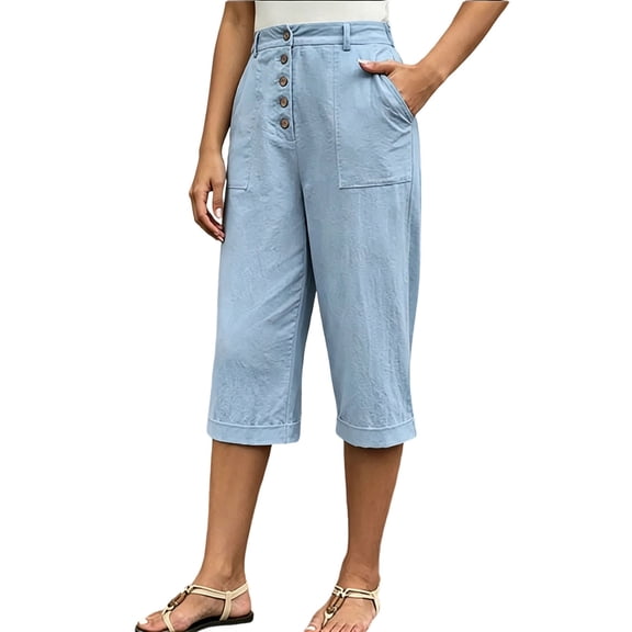 Luvrsol Capris for Women with Pockets Wide Leg Soft Breathable Casual Daily Cropped Trousers S-3XL