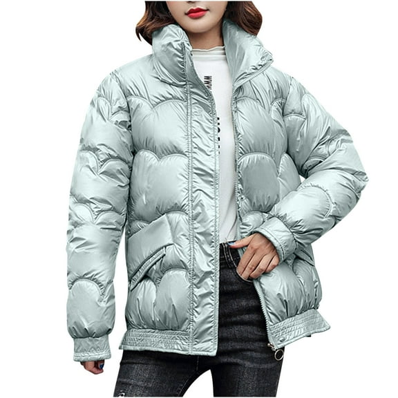 Winter Warm Coats for Womens Fashion Plus Size Long-sleeved Solid Color Light Shiny Down Jacket Long-sleeved Jacket