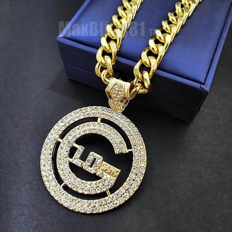 Hip Hop Iced Glo Gang Large Gold Plated Medal Charm Pendant & 10mm