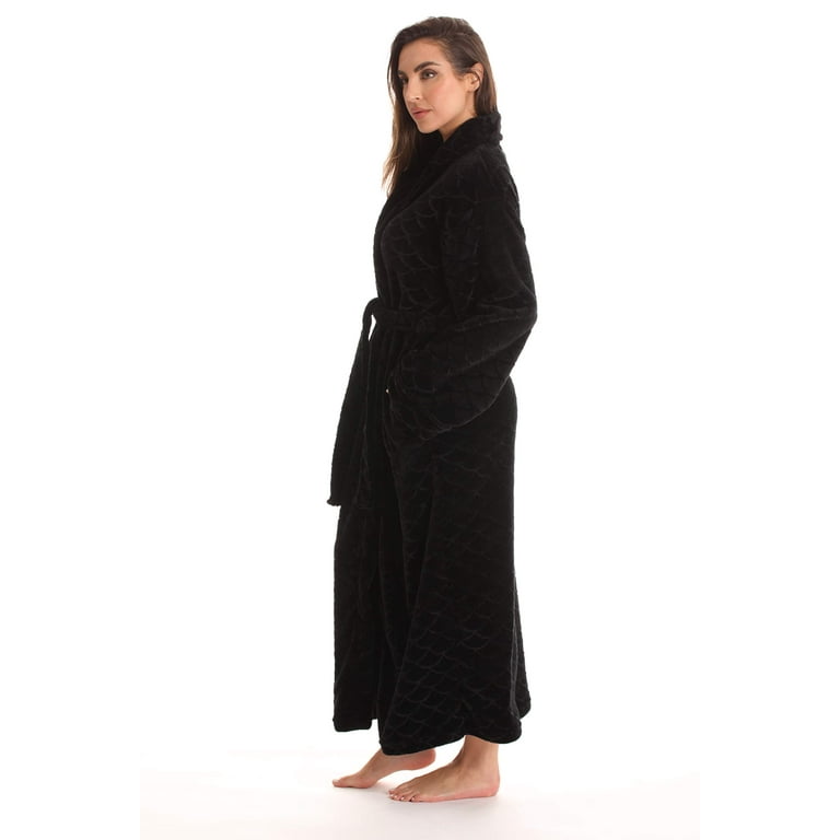 Just Love Velour Robe Bath Robes for Women Maxi Length (Black, 2X