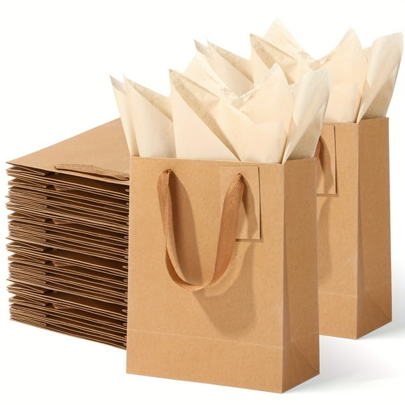 HLONK 100pcs 7.9 X 3.9 X 9.8 Inch Medium Gift Bags Bulk With Tissue Paper Kraft Paper Bag With Handle Gift Tag Return Gift Bags For Birthday  Valentine‘S Day  Wedding Showers (Brown)
