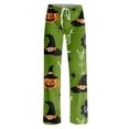 thumbnail image 4 of Domzest Halloween Pajama Pants for Women Pumpkin Ghost Bat Print Drawstring Elastic Waisted Sleepwear Wide Leg Funny Pajama Bottoms Green M, 4 of 5
