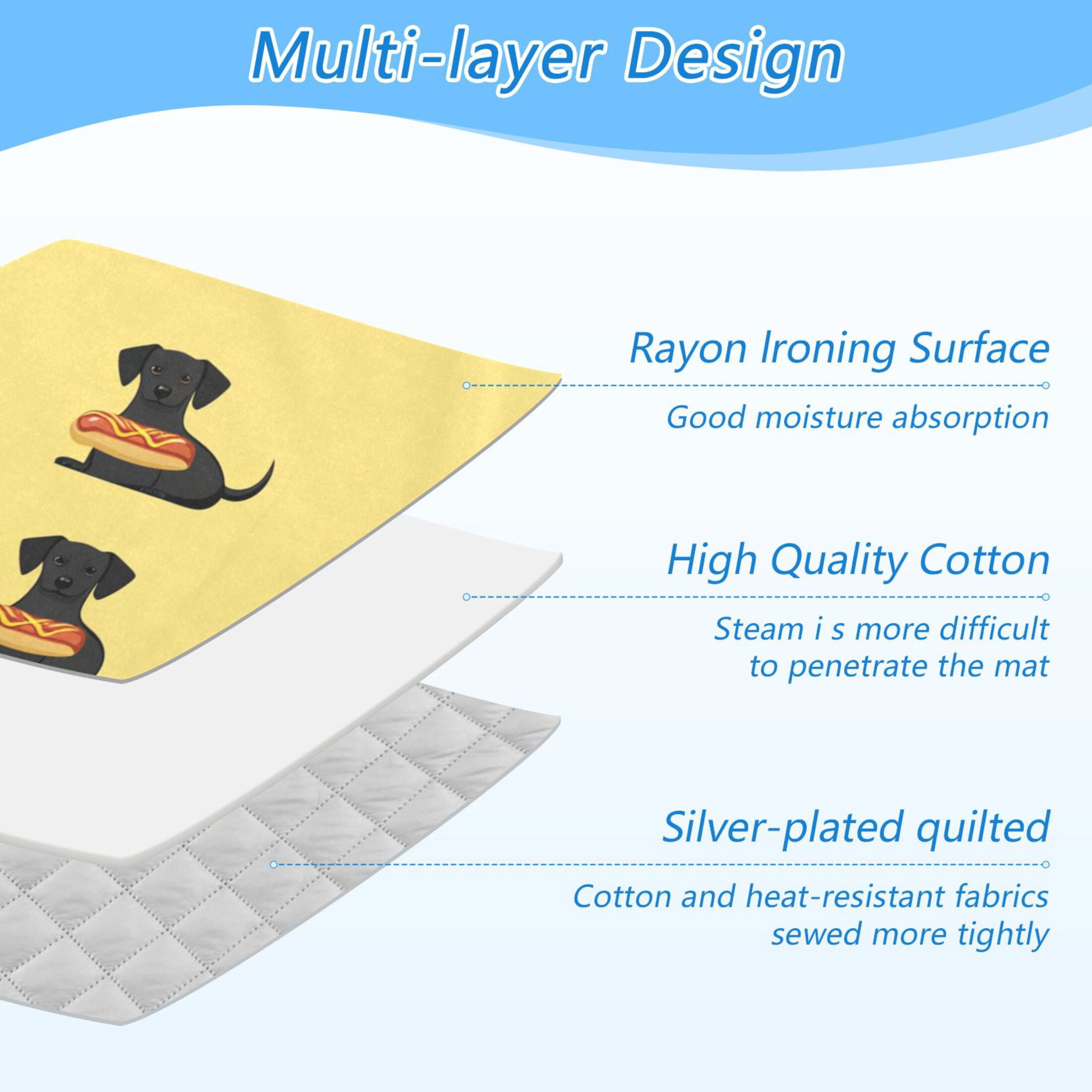 Cute Dog with Hot Dog Ironing Mat Blanket for Table Top Travel Portable Ironing Board Pad 47.2x27.6 Inch