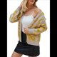 thumbnail image 3 of Cárdigan con Estampado de Leopardo para Mujer, Cuello en V, Larga, Bloque de Color, Suéter con Botones, Prenda Exterior Albaricoque XL, 3 of 10