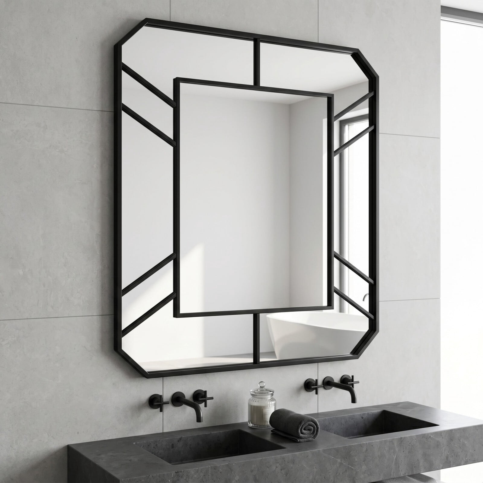 Gleamira 30"x40" Bathroom Mirror Geometric Style Wall-Mounted Decorative Vanity Mirror, Black