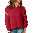 thumbnail image 3 of Women Crewneck Sweaters Long Sleeve Knit Pullover Sweater Casual Fall Tops Red L, 3 of 8