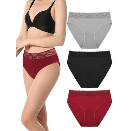 Deago 3 Pack Womens Bikini Underwear Cotton Panties for Women Hipster Underpants Lace Briefs (Black  S)