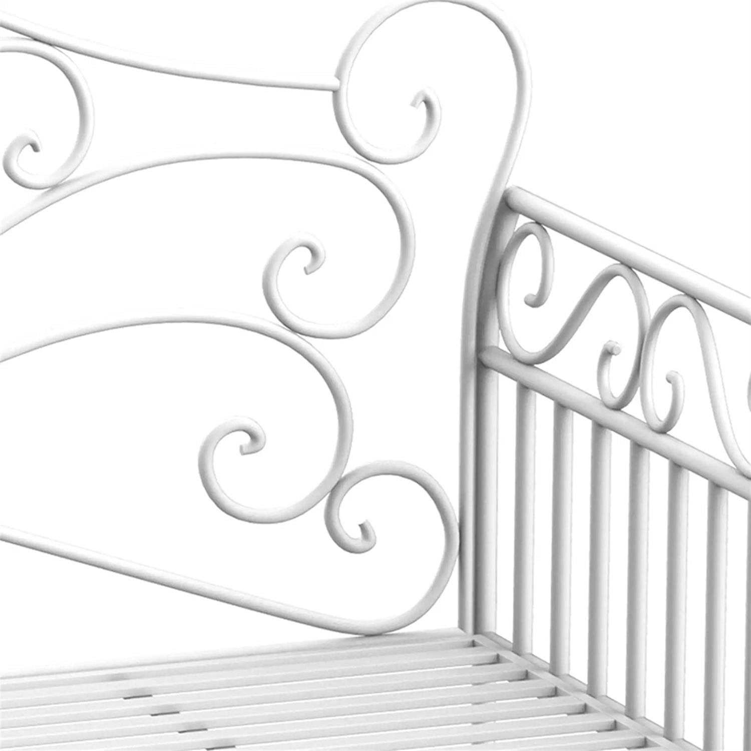 Demi Bonn 43" Patio Garden Bench Metal Park Bench, Outdoor Benches Furniture with Armrests for Patio, Park, Lawn, Yard, White