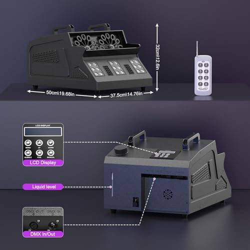 2000W Fog Machine, 3 in 1 Fog Bubble Machine with 2 Bubble Fans, 7 CH RGB 18 LED Lights Smoke Bubble ALL IN 1 Machine, Fog Machine for Party, Wedding, Festival, Birthday