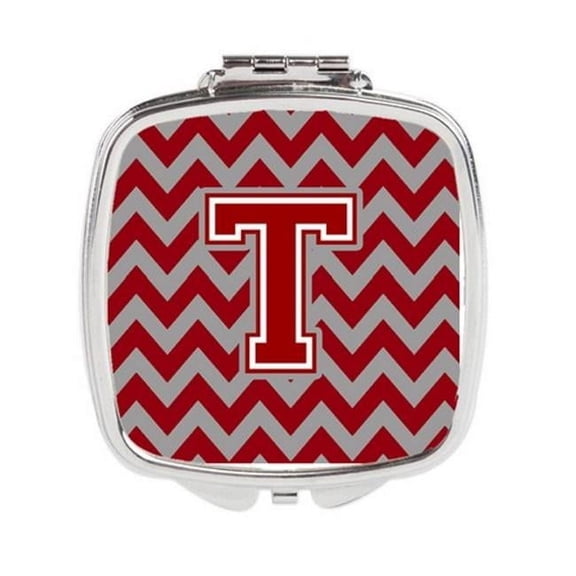 Carolines Treasures  Letter T Chevron Maroon & White Compact Mirror