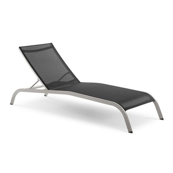 Modway Savannah Mesh Chaise Outdoor Patio Aluminum Lounge Chair in Black