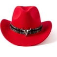 thumbnail image 2 of Women & Men Felt Western Cowboy Hat Classic Roll Up Brim Belt Buckle Cowgirl Fedora Hat, 2 of 7