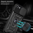 thumbnail image 6 of Case for iPhone SE with Slide Camera Cover, Heavy Duty Military Grade Protection Phone Case Built-in 360° Rotate Ring Stand for iPhone SE 2022/2020      Black, 6 of 8