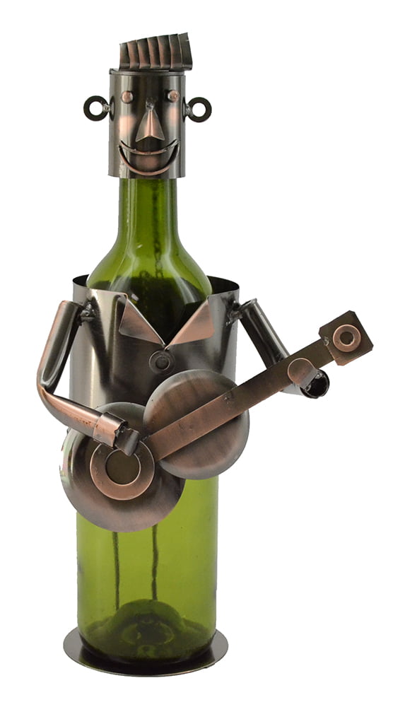 Bass Guitar Player with Hat Metal Wine Bottle Holder 