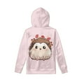 thumbnail image 2 of Xoenoiee Pullover Hoodies Girl Hooded Sweatshirt with Long Sleeve and Front Kangaroo Pocket for Kids Age 6-16 years, Cartoon Hedgehog Mushroom Pink Pattern, L, 2 of 7