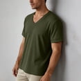 thumbnail image 5 of Stamzod Mens Shirts Summer V-Neck Corduroy Pullover Tops Loose Casual Short Sleeve T-Shirts Plus Size Men Clothing Army Green M, 5 of 9