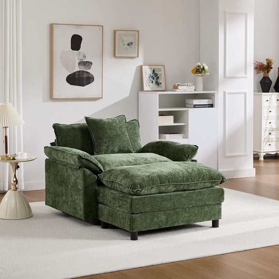 YWEN Oversized Armchair with Ottoman, 45.3 Inch Chenille Upholstered Sofa Bed, Wide Accent Chair, Perfect for Living Room, Bedroom, Apartment