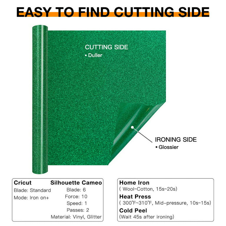 HTVRONT 10 x 5FT Glitter Green Vinyl Iron on for Cricut & All Cutter  Machine - Easy Weed for Craft Heat Vinyl Design 