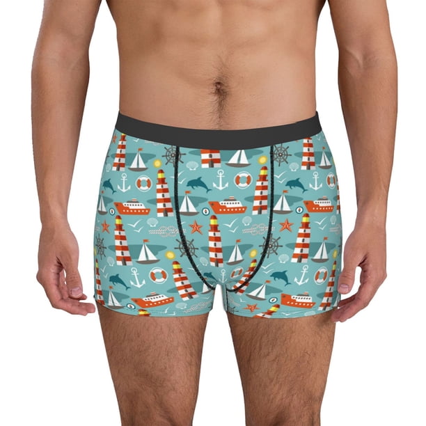 Balery Sea Lighthouse Calzoncillos bóxer para hombre, ropa interior de algodón suave y transpirable con cinturilla de nailon-Large