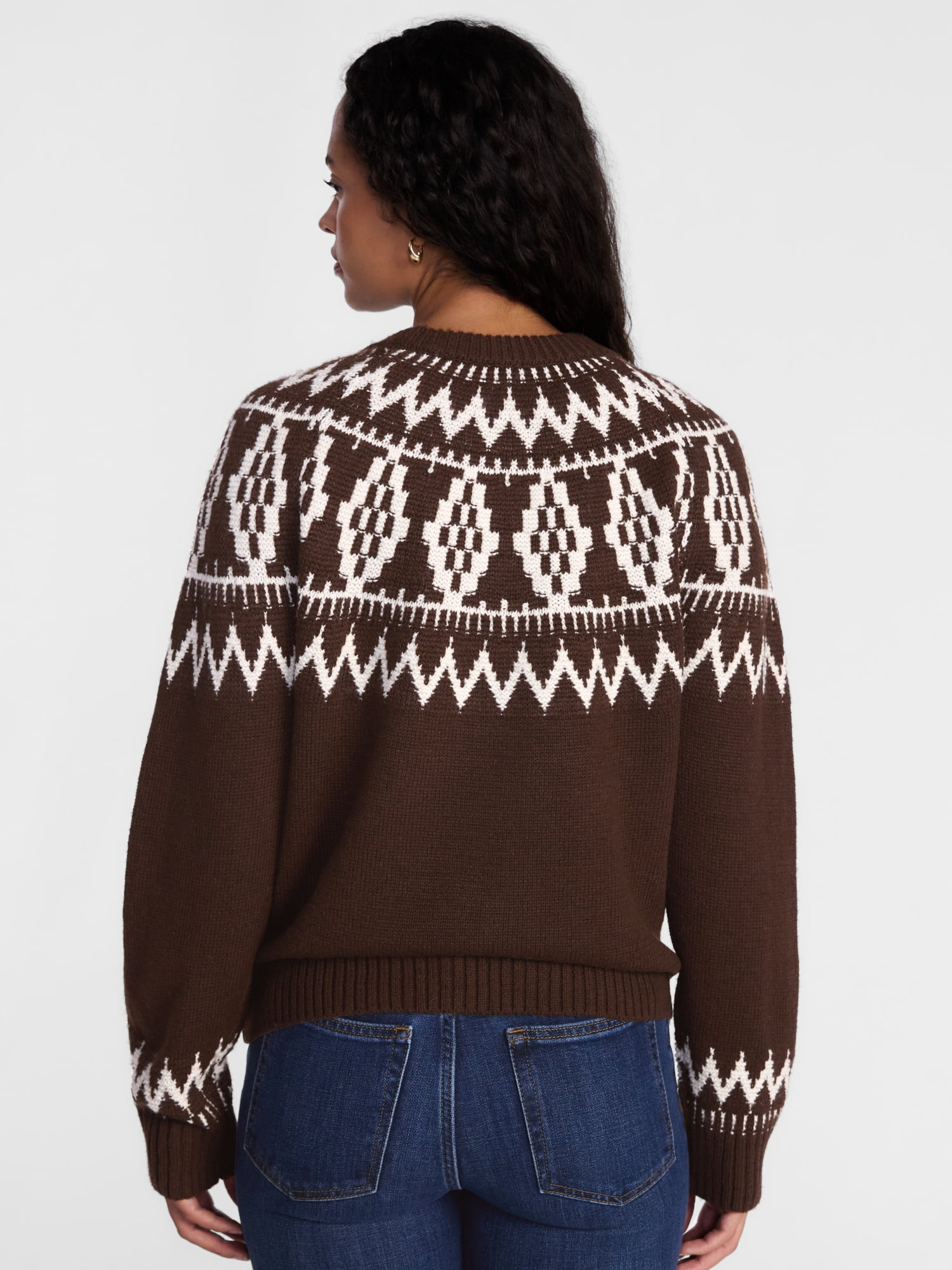 Scenario Women's Fair Isle Sweater with Long Sleeves, Lightweight, Sizes XS-XXXL