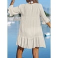 thumbnail image 4 of Women'S V Neck Ruffled Cover Up Button Down Bathing Suit Beach Dress with Short Sleeves Cream White XXL, 4 of 7