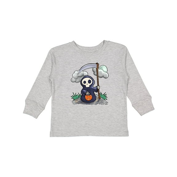 Inktastic Halloween Trick or Treating Cute Grim Reaper Boys or Girls Long Sleeve Toddler T-Shirt