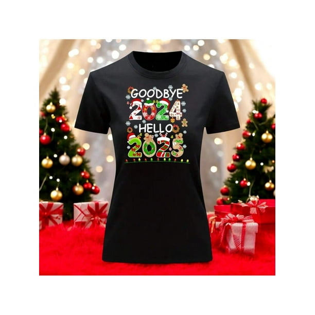 Playera Blusa Con Estampado De Goodbye 2024 Hello 2025 Fin De Año Año Nuevo Color Negro Talla Chica Marca Emil SaEs