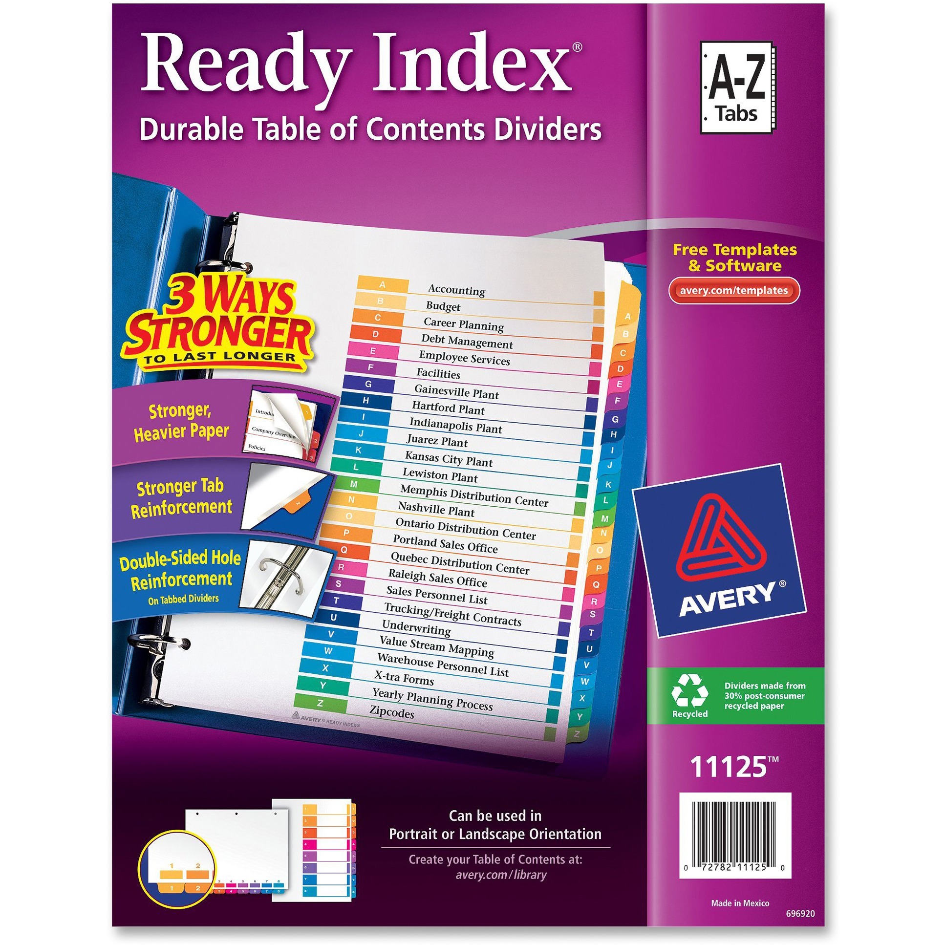 Ready Index Binder Dividers Customizable Table of Contents