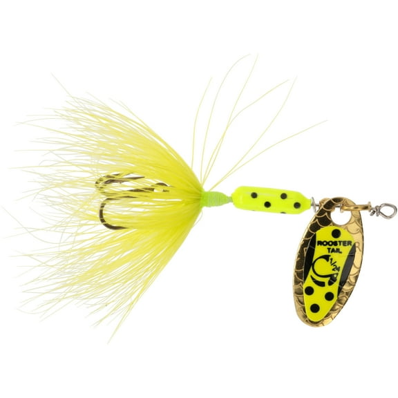 Worden's® Chartreuse Dalmatian Rooster Tail® Original Yakima Bait®, Inline Spinnerbait Fishing Lure, 1/24 oz