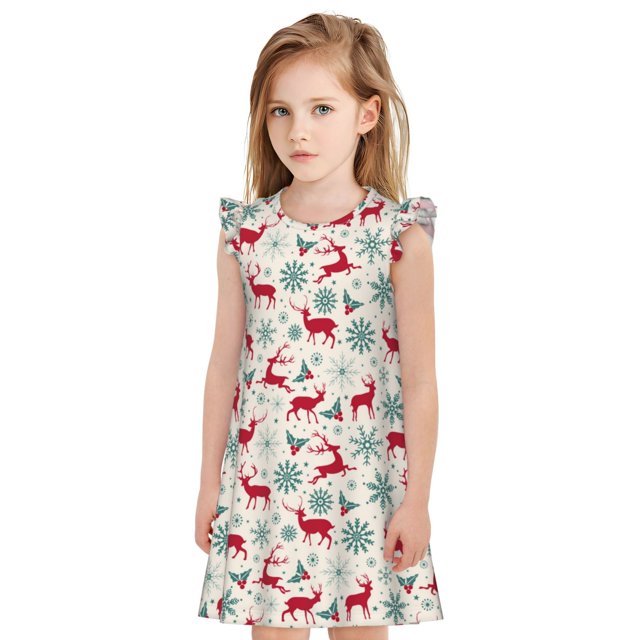 Balery Vintage Christmas Reindeer Camisón de princesa para niñas, pijama de algodón con mangas abullonadas, suave y bonito.-XX-Large