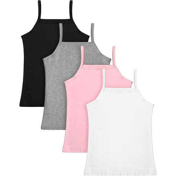 Girls' Undershirt Assortment 4-Pack 3-12 Years 95% Cotton Tagless Sleeveless Camisole Soft Breathable Strap Tops Colors